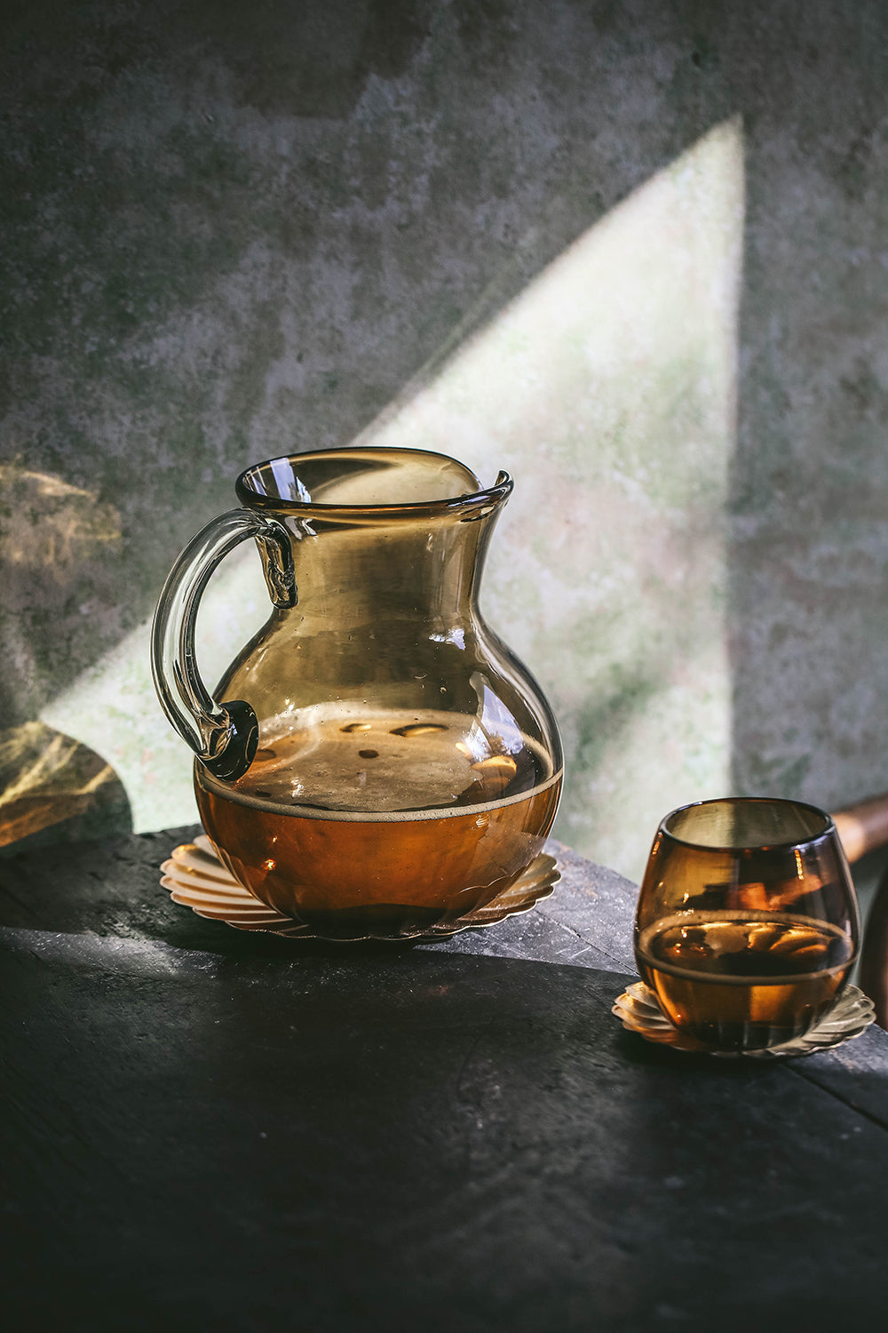 Glass Round Pitcher - Amber