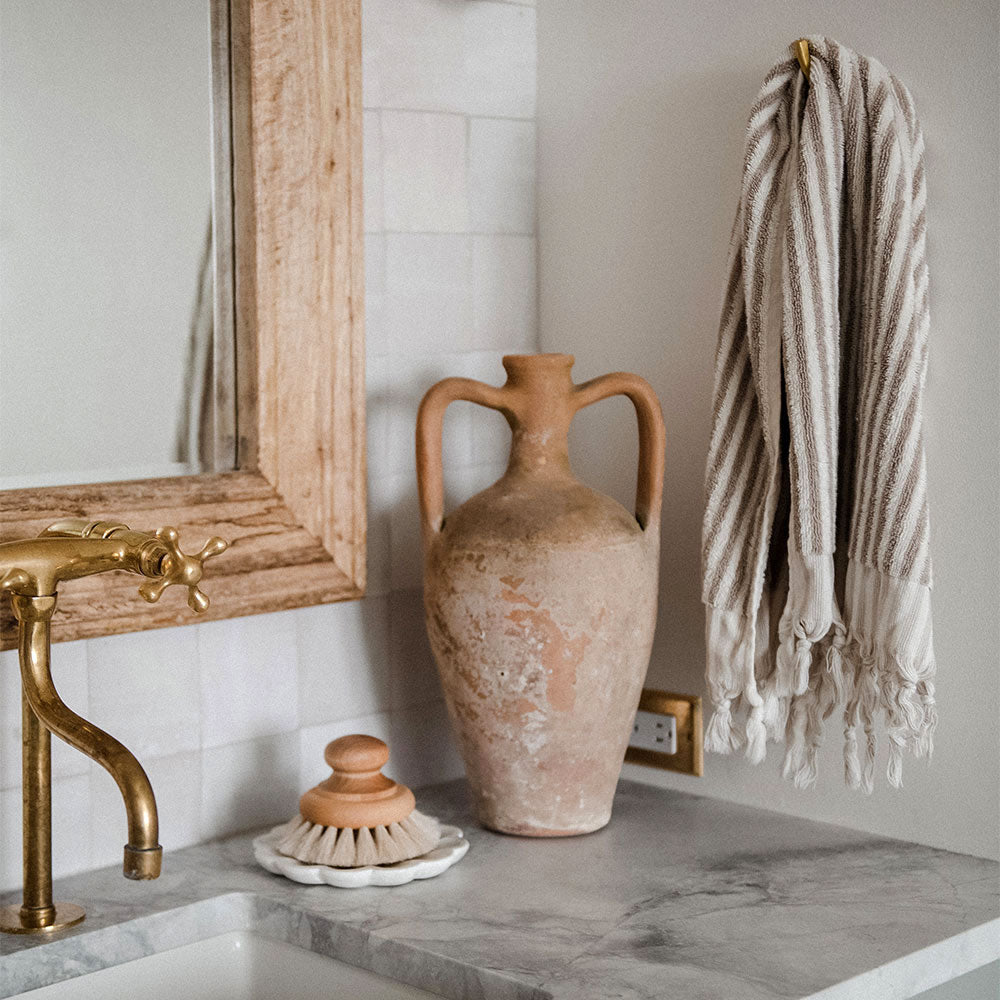 Turkish Hand-loomed Cotton Towel - Taupe Stripes