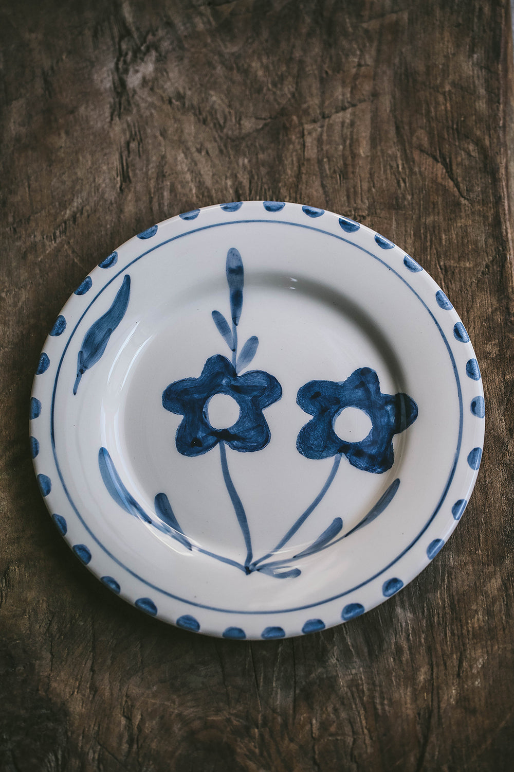 Ceramic Hand-painted Plate - Blue Blooms