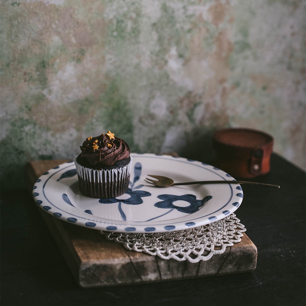 Ceramic Hand-painted Plate - Blue Blooms