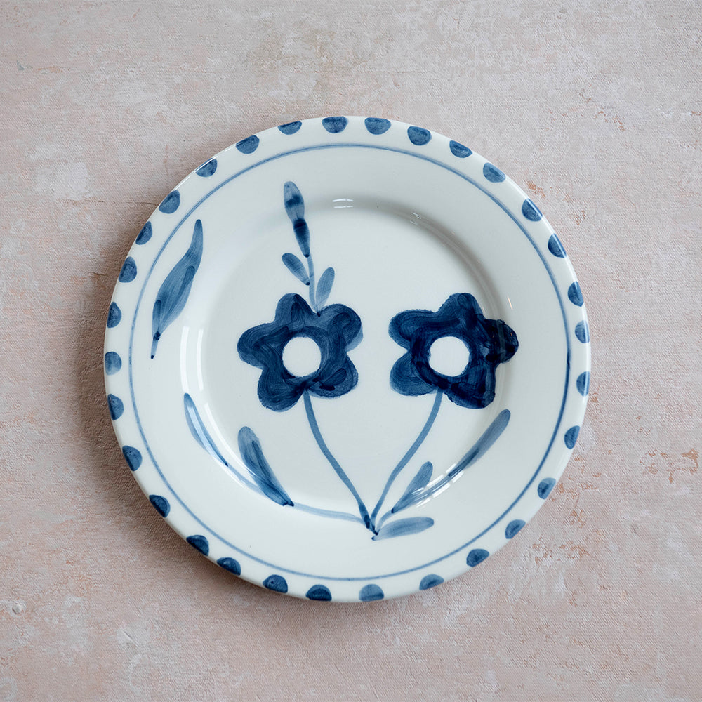 Ceramic Hand-painted Plate - Blue Blooms