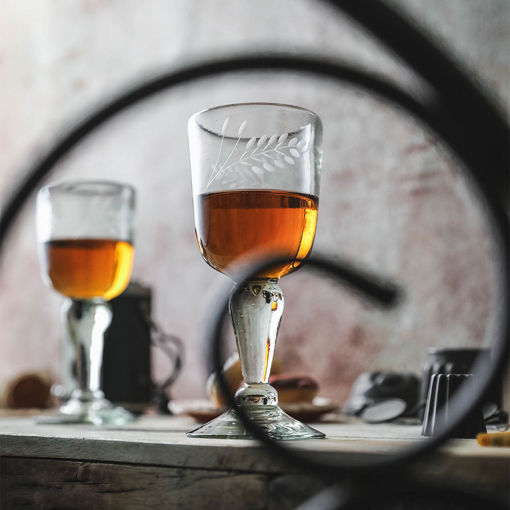 Floral Hand-etched Wine Glass