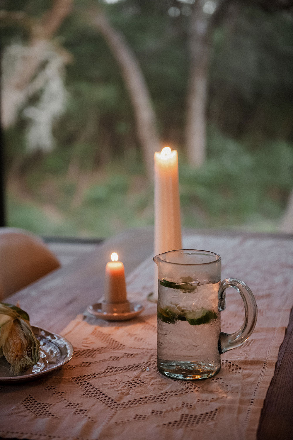 Artisan Etched Glass Pitcher