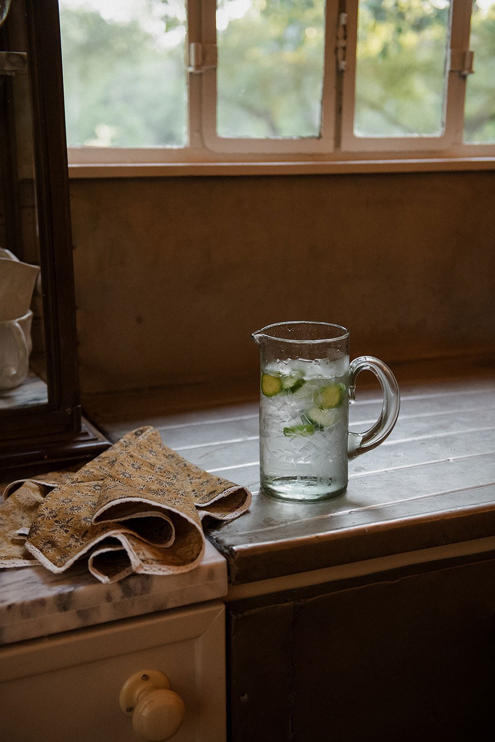 Artisan Etched Glass Pitcher