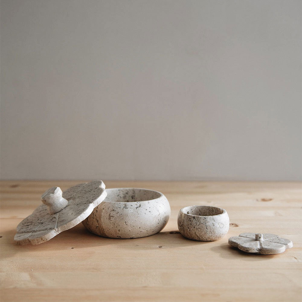 Travertine Lidded Petal Box