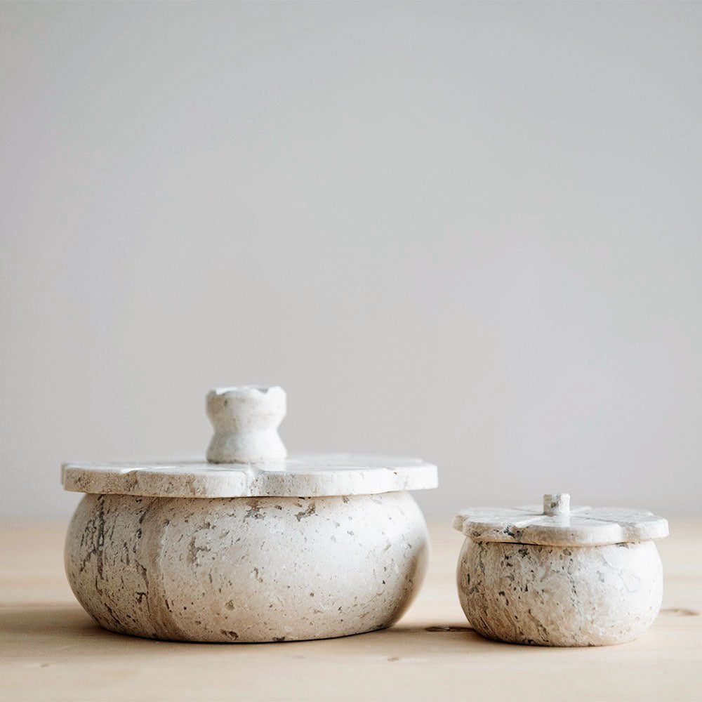 Travertine Lidded Petal Box