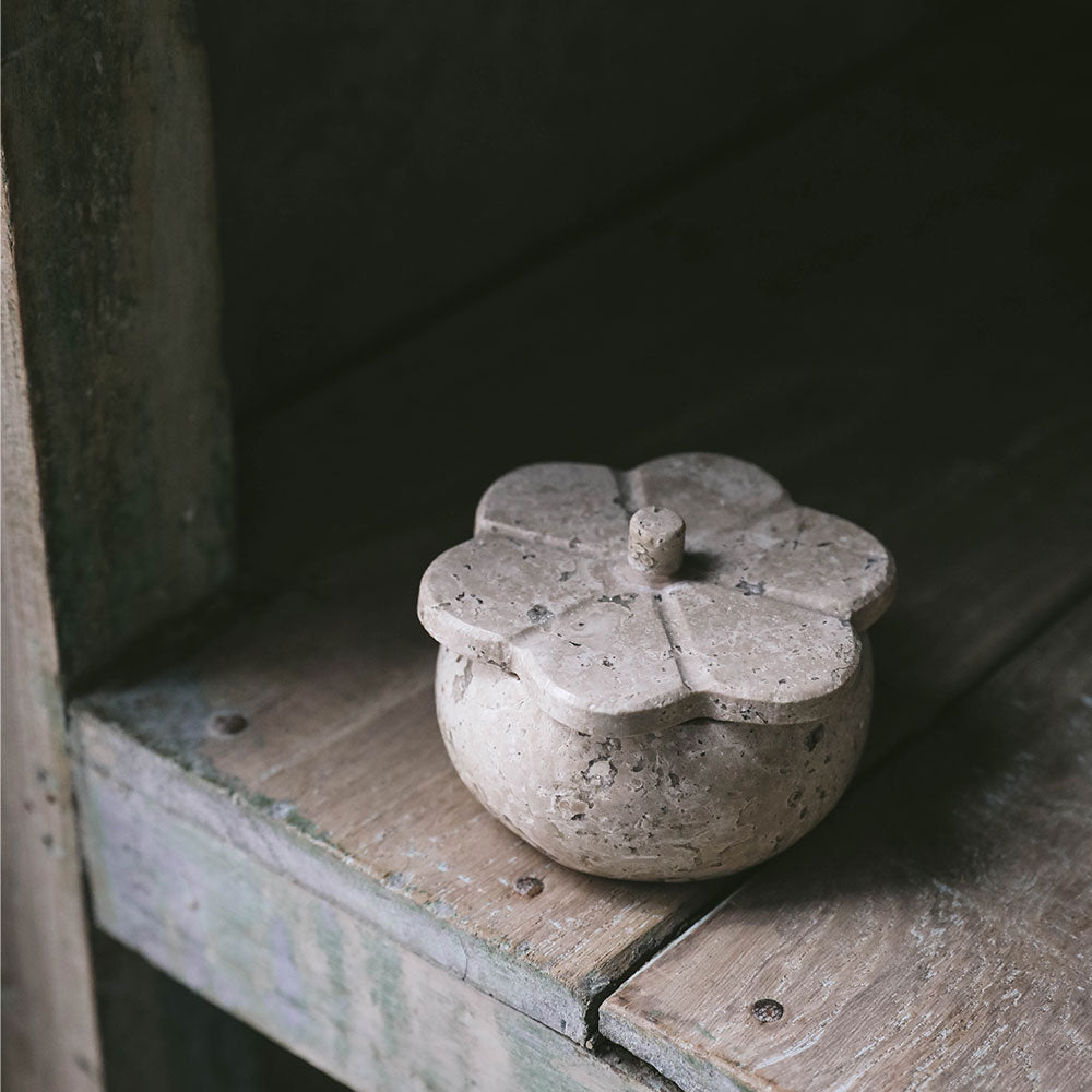 Travertine Lidded Petal Box