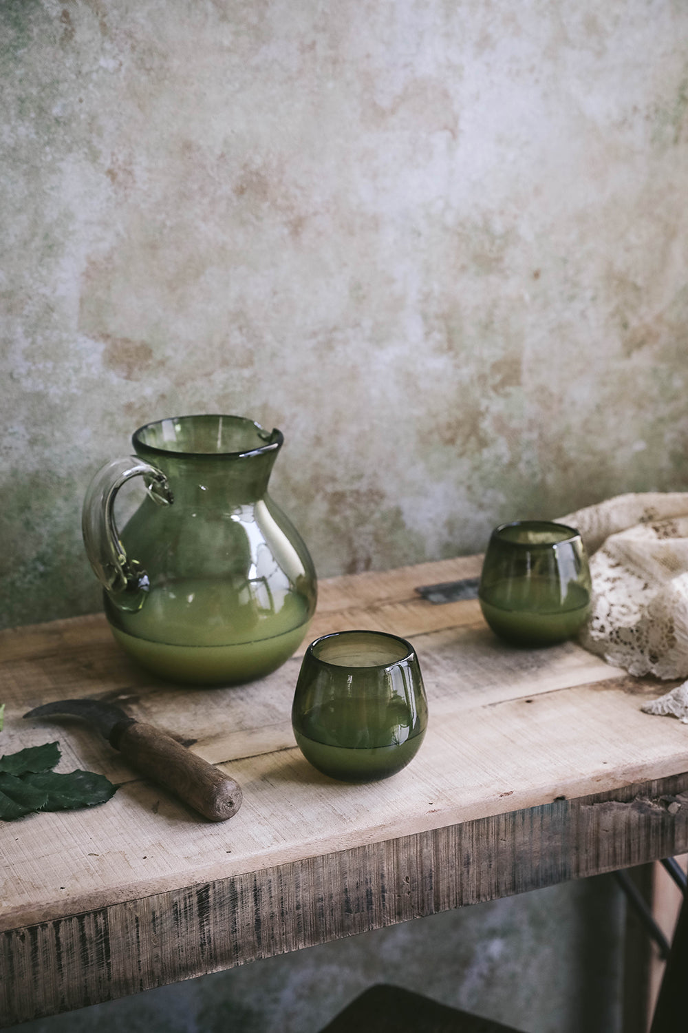 Glass Round Pitcher - Olive