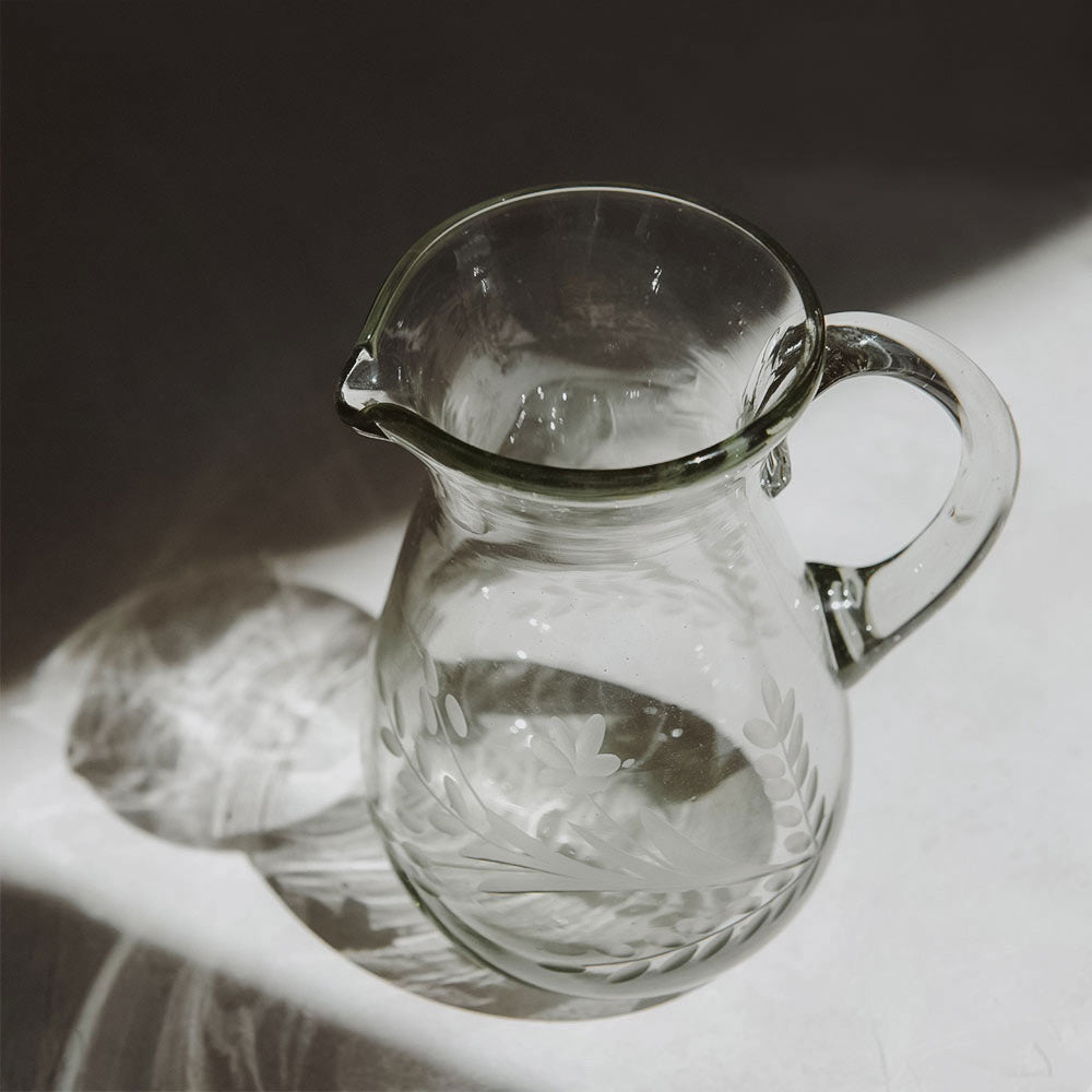 Etched Petite Artisan Glass Pitcher