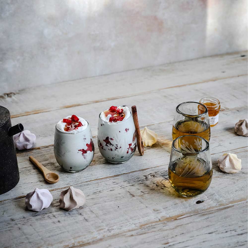 Hand-etched Petite Floral Recycled Glassware