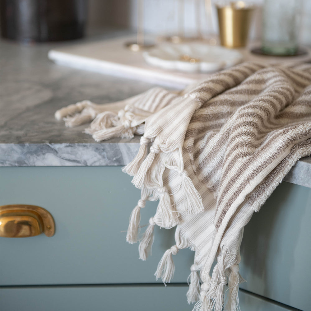 Turkish Hand-loomed Cotton Towel - Taupe Stripes
