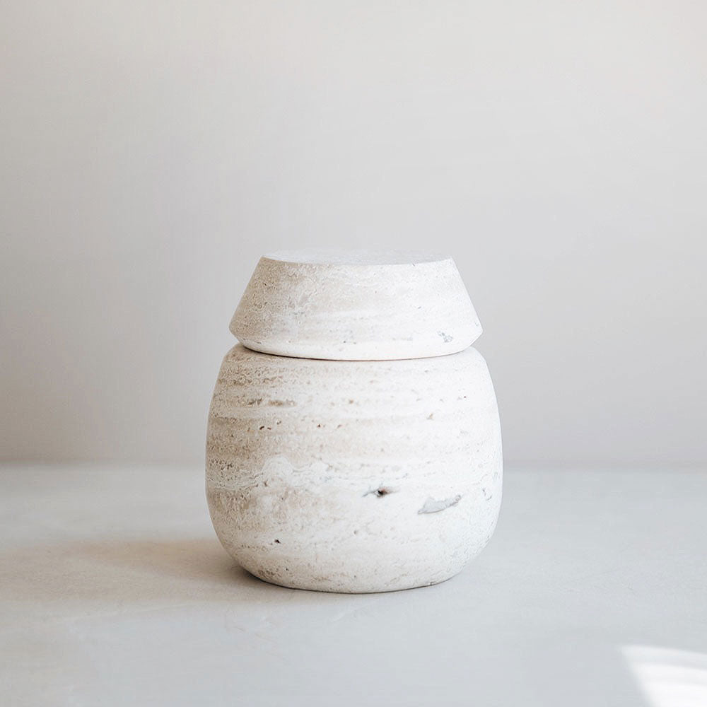 Travertine Hand-carved Canister