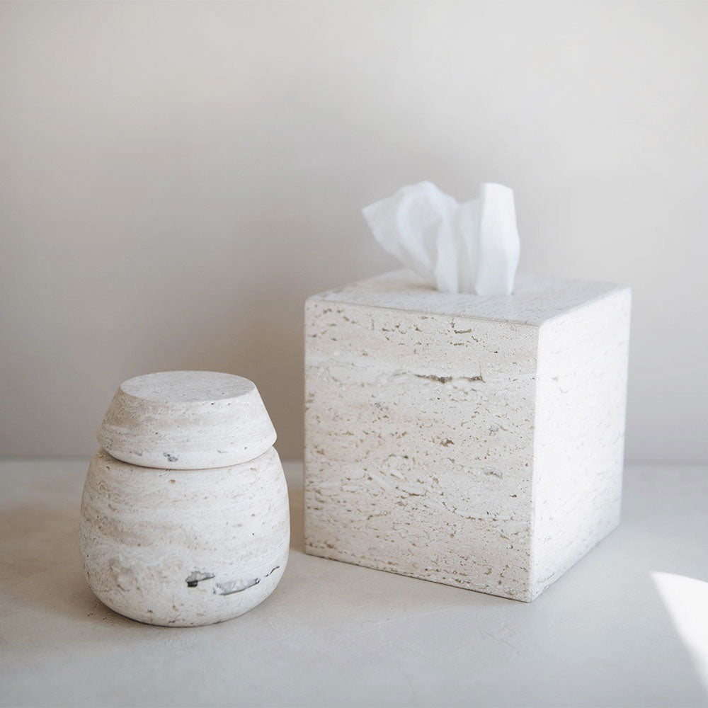 Travertine Hand-carved Canister